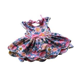 Love and Grow Floral Pink and Blue Baby Dress Scalloped Lace Girls 6m